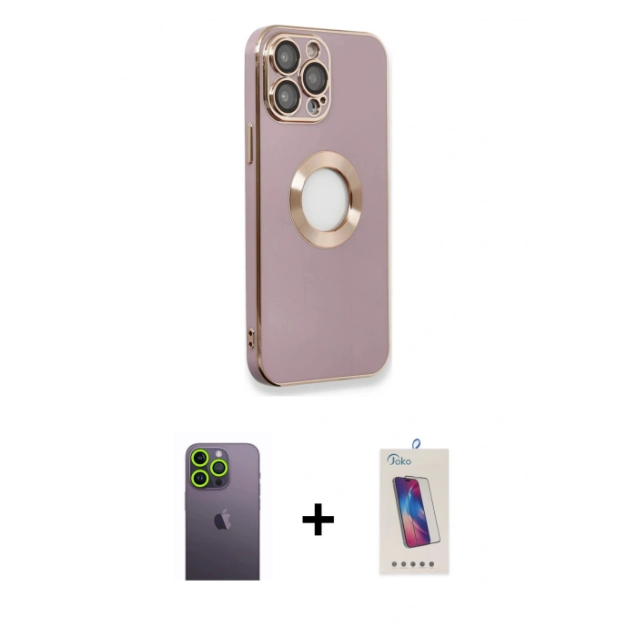 MARSİLYAN™- iPhone 13 Pro Max Kılıf İz Form Serisi - Siyah Joko 5D Cam + Neon Fosforlu Kamera Lens - YL
