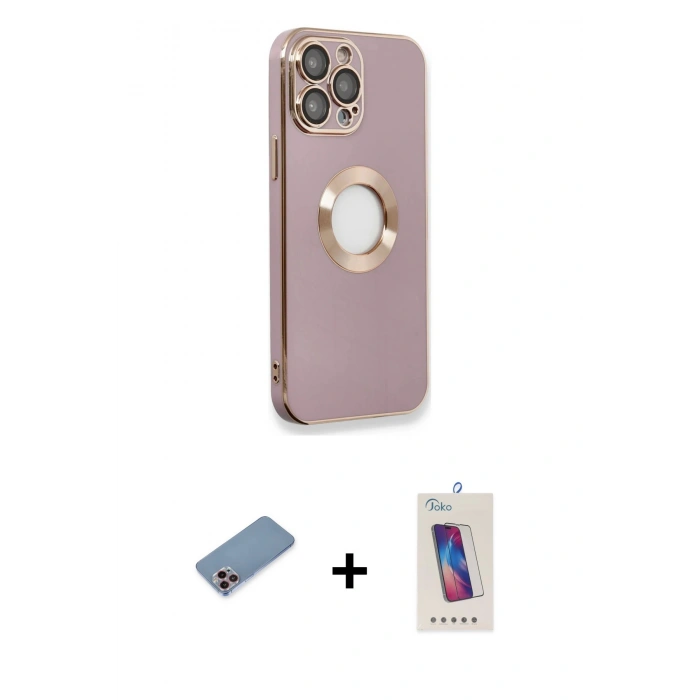 MARSİLYAN™- iPhone 13 Pro Max Kılıf İz Form Serisi - Siyah Joko 5D Cam + Shine Kamera Lens Koruma Cam - PE