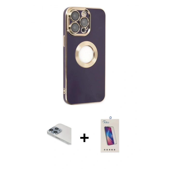 MARSİLYAN™- iPhone 13 Pro Max Kılıf İz Form Serisi - Siyah Joko 5D Cam + Pers Alüminyum Kamera Lens - SABE