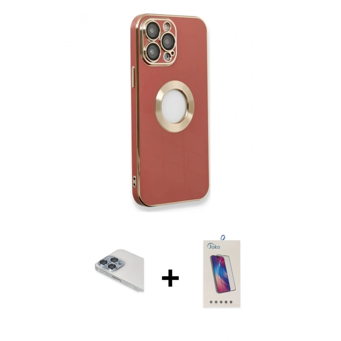 MARSİLYAN™- iPhone 13 Pro Max Kılıf İz Form Serisi - Siyah Joko 5D Cam + Pers Alüminyum Kamera Lens - SABE