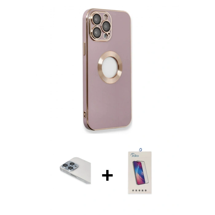 MARSİLYAN™- iPhone 13 Pro Max Kılıf İz Form Serisi - Siyah Joko 5D Cam + Pers Alüminyum Kamera Lens - SABE