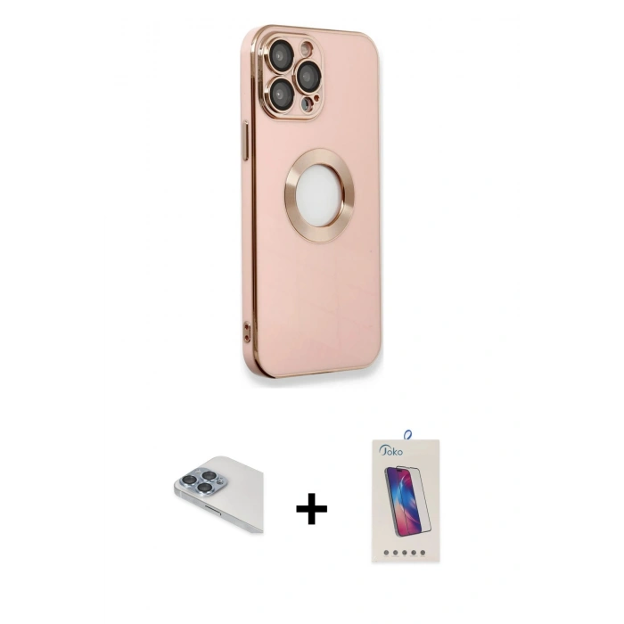 MARSİLYAN™- iPhone 13 Pro Max Kılıf İz Form Serisi - Siyah Joko 5D Cam + Pers Alüminyum Kamera Lens - SABE