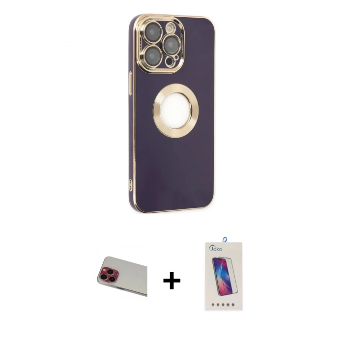 MARSİLYAN™- iPhone 13 Pro Max Kılıf İz Form Serisi - Siyah Joko 5D Cam + Rainbow Kamera Lens Koruma Cam - KI