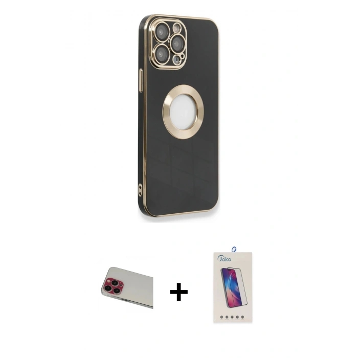 MARSİLYAN™- iPhone 13 Pro Max Kılıf İz Form Serisi - Siyah Joko 5D Cam + Rainbow Kamera Lens Koruma Cam - KI