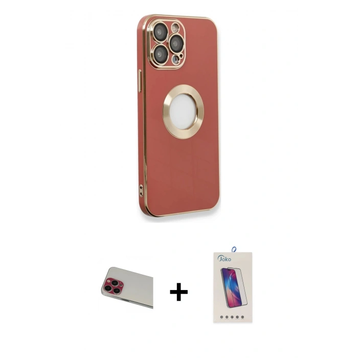 MARSİLYAN™- iPhone 13 Pro Max Kılıf İz Form Serisi - Siyah Joko 5D Cam + Rainbow Kamera Lens Koruma Cam - KI