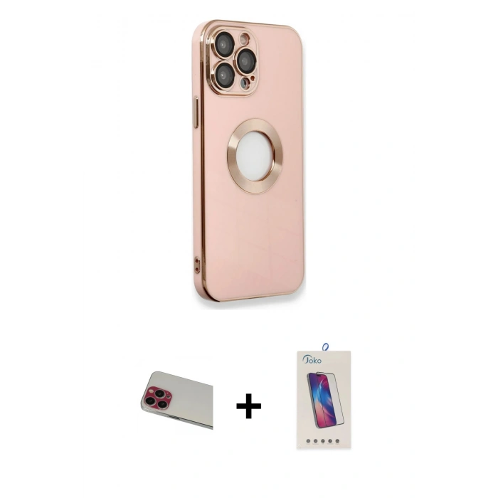 MARSİLYAN™- iPhone 13 Pro Max Kılıf İz Form Serisi - Siyah Joko 5D Cam + Rainbow Kamera Lens Koruma Cam - KI