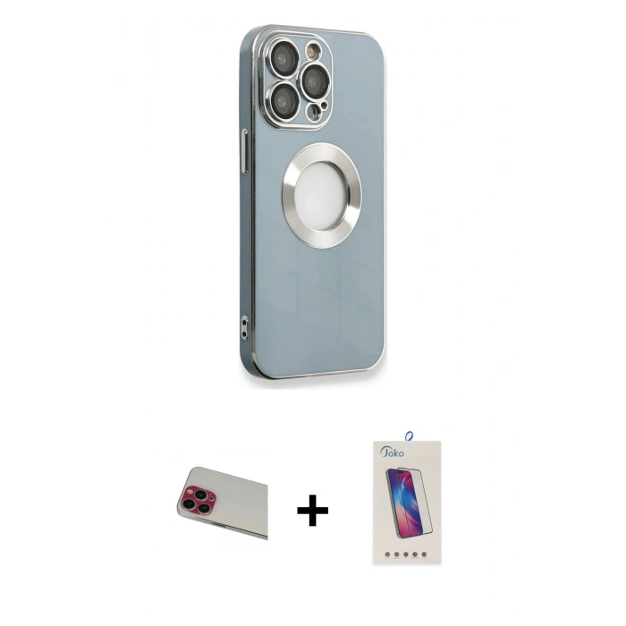 MARSİLYAN™- iPhone 13 Pro Max Kılıf İz Form Serisi - Siyah Joko 5D Cam + Rainbow Kamera Lens Koruma Cam - KI