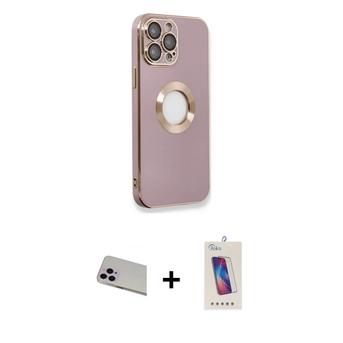 MARSİLYAN™- iPhone 13 Pro Max Kılıf İz Form Serisi - Siyah Joko 5D Cam + Rainbow Kamera Lens Koruma Cam - MR
