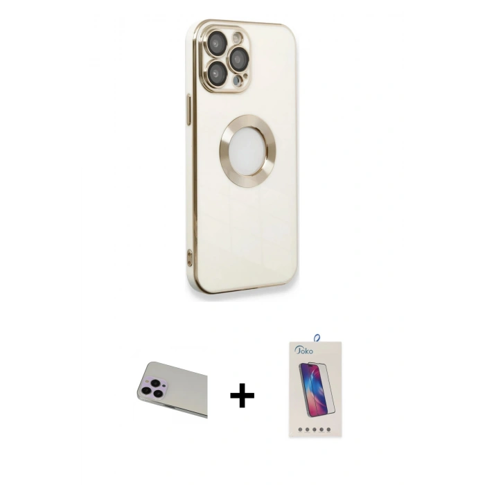 MARSİLYAN™- iPhone 13 Pro Max Kılıf İz Form Serisi - Siyah Joko 5D Cam + Rainbow Kamera Lens Koruma Cam - MR