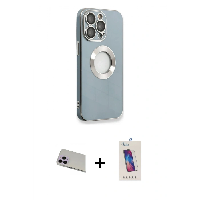 MARSİLYAN™- iPhone 13 Pro Max Kılıf İz Form Serisi - Siyah Joko 5D Cam + Rainbow Kamera Lens Koruma Cam - MR
