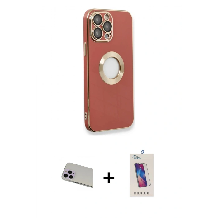 MARSİLYAN™- iPhone 13 Pro Max Kılıf İz Form Serisi - Siyah Joko 5D Cam + Rainbow Kamera Lens Koruma Cam - MR