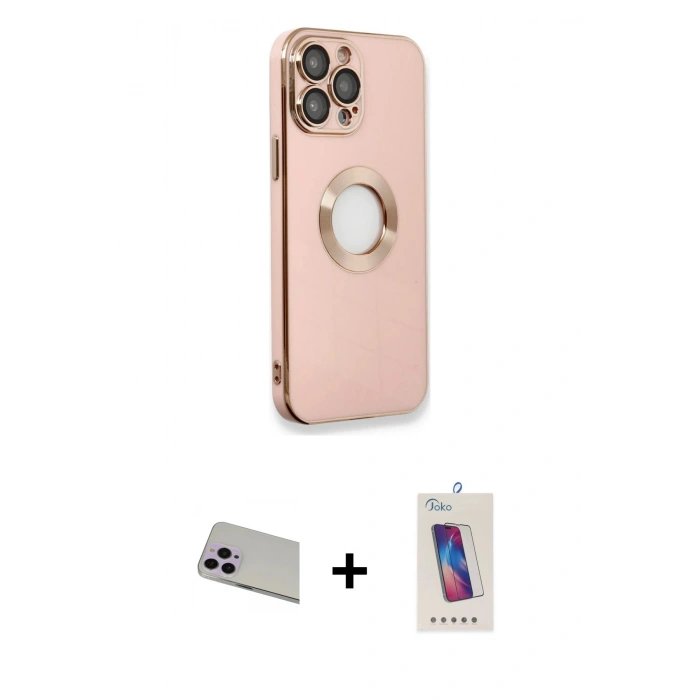 MARSİLYAN™- iPhone 13 Pro Max Kılıf İz Form Serisi - Siyah Joko 5D Cam + Rainbow Kamera Lens Koruma Cam - MR