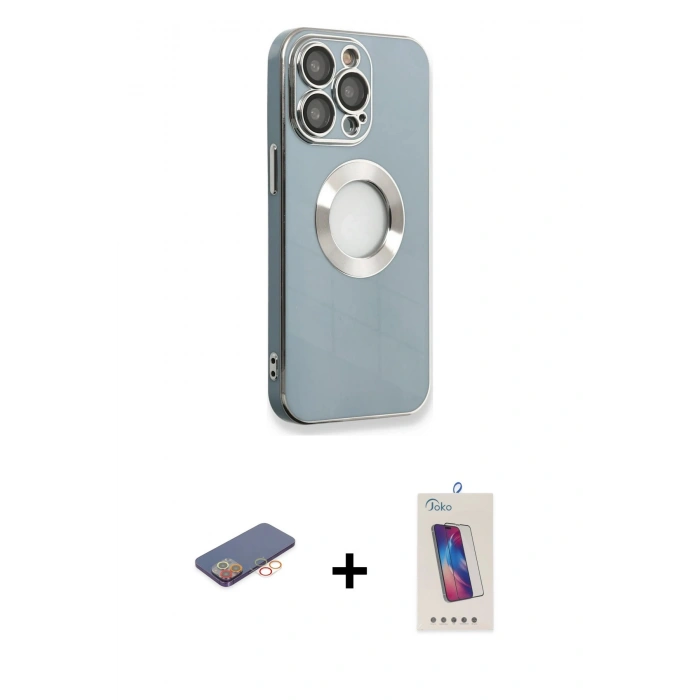 MARSİLYAN™- iPhone 13 Pro Max Kılıf İz Form Serisi - Siyah Joko 5D Cam + Renkli Kamera Lens Koruma Cam - TU