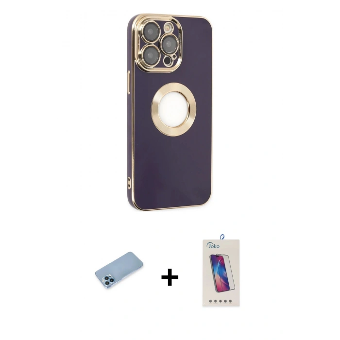 MARSİLYAN™- iPhone 13 Pro Max Kılıf İz Form Serisi - Siyah Joko 5D Cam + Shine Kamera Lens Koruma Cam - MI