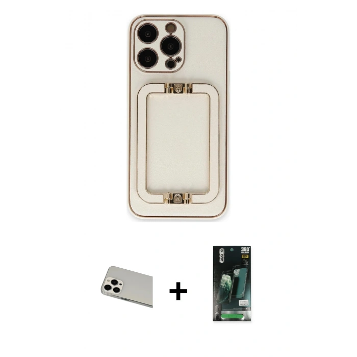 MARSİLYAN™- iPhone 13 Pro Max Kılıf Kozmos Minimal Prime - Şeffaf 360 Full Body Arka Koruyucu + Rainbow Kamera Lens Koruma Cam - BZ