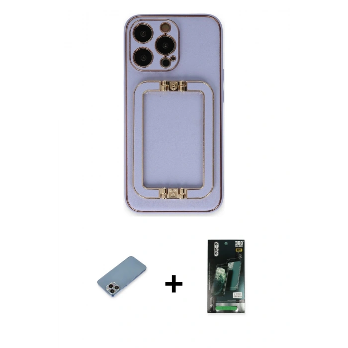 MARSİLYAN™- iPhone 13 Pro Max Kılıf Kozmos Minimal Prime - Şeffaf 360 Full Body Arka Koruyucu + Gökkuşağı Shine Kamera Lens Koruma Cam