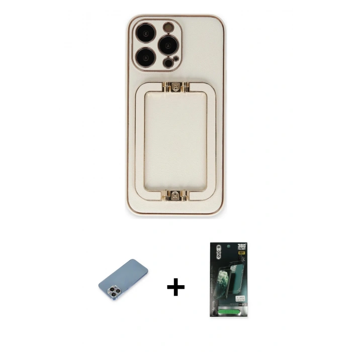 MARSİLYAN™- iPhone 13 Pro Max Kılıf Kozmos Minimal Prime - Şeffaf 360 Full Body Arka Koruyucu + Gökkuşağı Shine Kamera Lens Koruma Cam