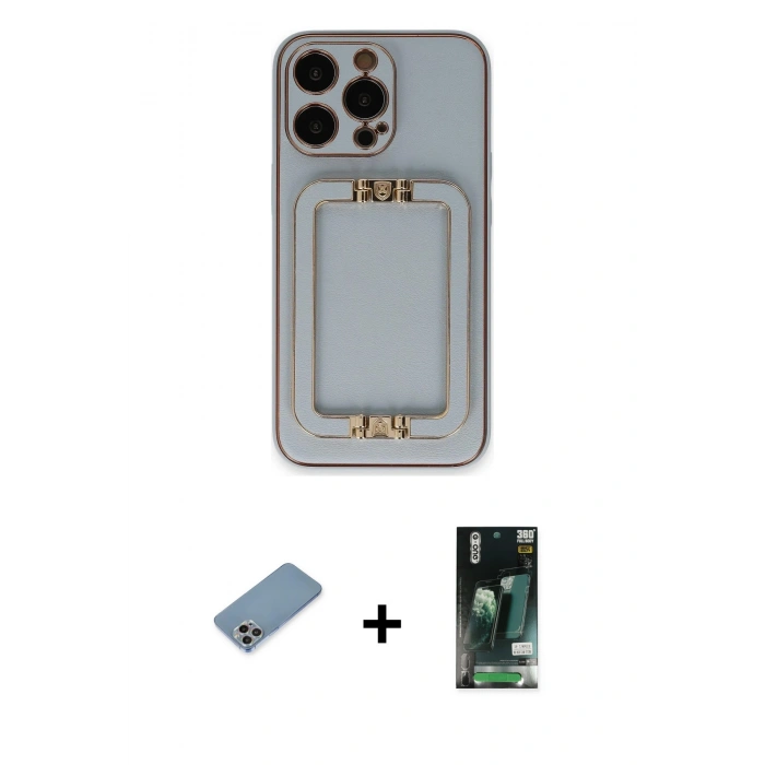 MARSİLYAN™- iPhone 13 Pro Max Kılıf Kozmos Minimal Prime - Şeffaf 360 Full Body Arka Koruyucu + Gökkuşağı Shine Kamera Lens Koruma Cam
