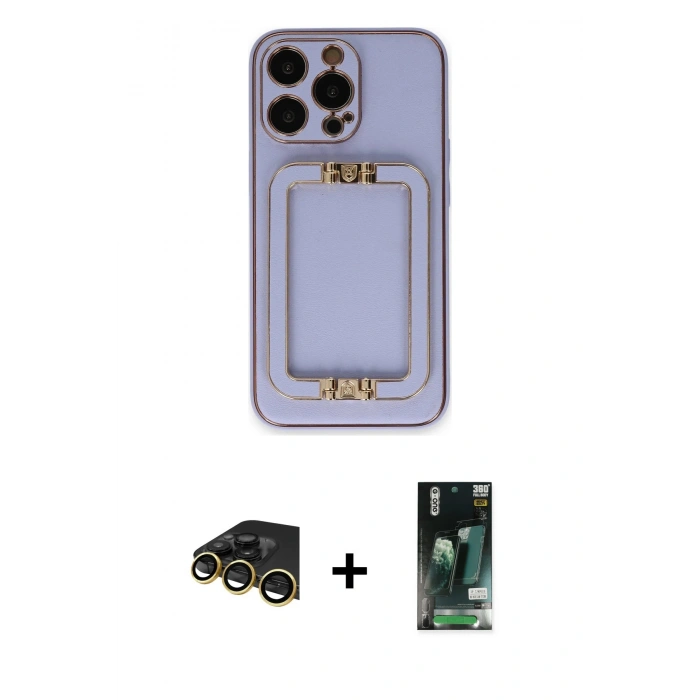 MARSİLYAN™- iPhone 13 Pro Max Kılıf Kozmos Minimal Prime - Şeffaf 360 Full Body Arka Koruyucu + Raze Metal Kamera Lens - GD