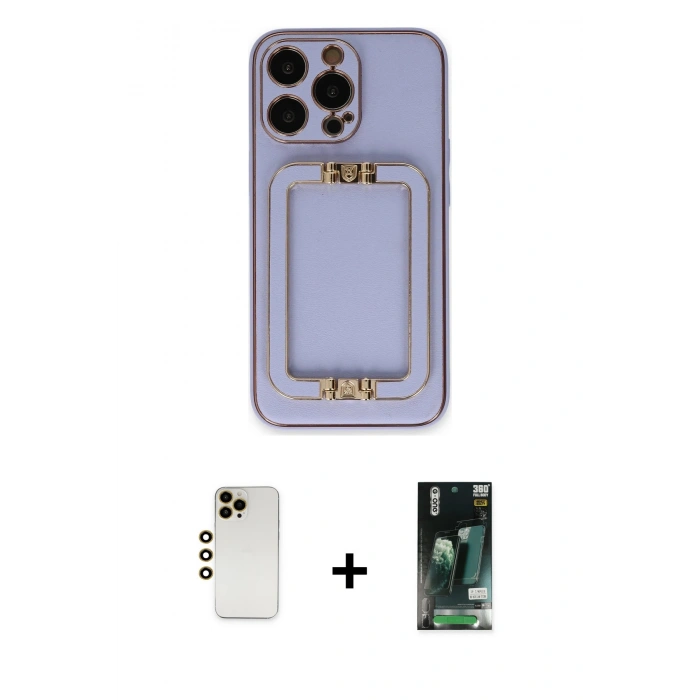 MARSİLYAN™- iPhone 13 Pro Max Kılıf Kozmos Minimal Prime - Şeffaf 360 Full Body Arka Koruyucu + Shine Kamera Lens - GD