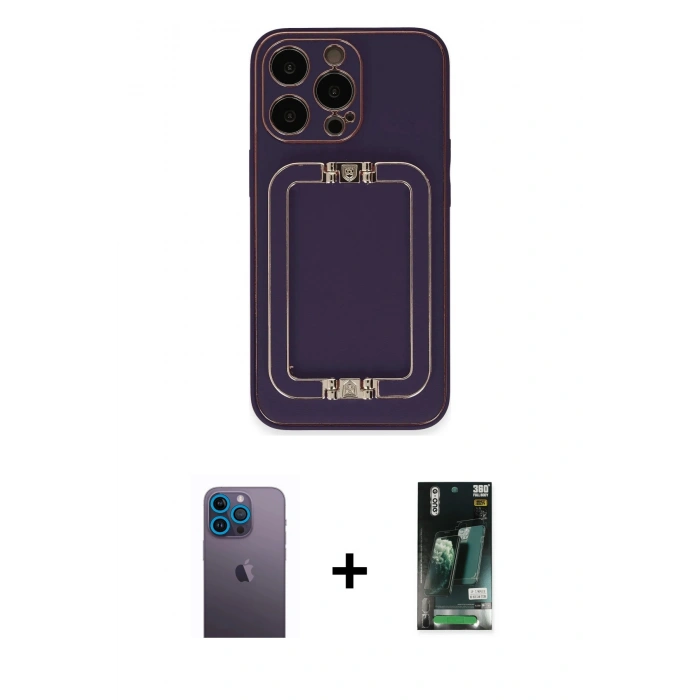 MARSİLYAN™- iPhone 13 Pro Max Kılıf Kozmos Minimal Prime - Şeffaf 360 Full Body Arka Koruyucu + Neon Fosforlu Kamera Lens - MI