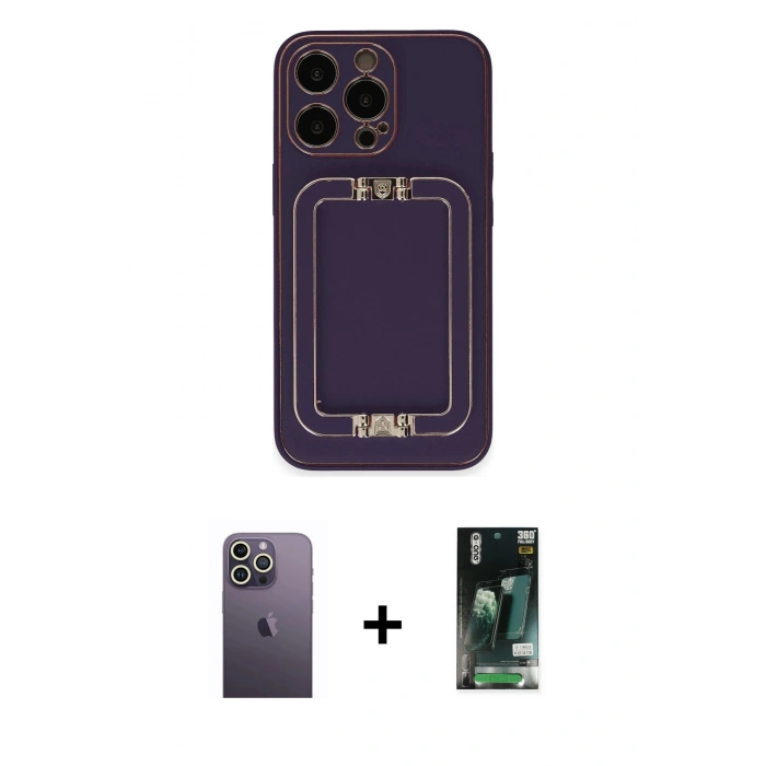 MARSİLYAN™- iPhone 13 Pro Max Kılıf Kozmos Minimal Prime - Şeffaf 360 Full Body Arka Koruyucu + Neon Fosforlu Kamera Lens - BZ