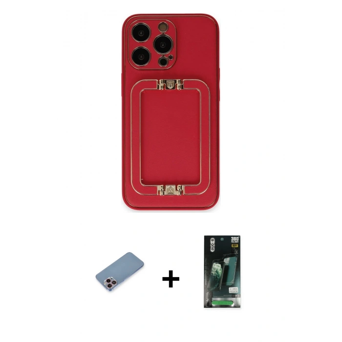 MARSİLYAN™- iPhone 13 Pro Max Kılıf Kozmos Minimal Prime - Şeffaf 360 Full Body Arka Koruyucu + Pembe Shine Kamera Lens Koruma Cam