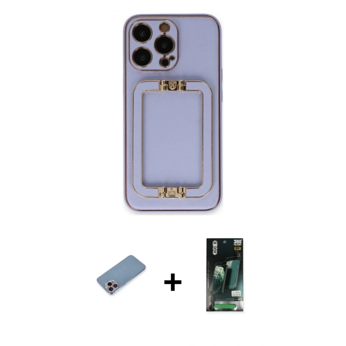 MARSİLYAN™- iPhone 13 Pro Max Kılıf Kozmos Minimal Prime - Şeffaf 360 Full Body Arka Koruyucu + Pembe Shine Kamera Lens Koruma Cam