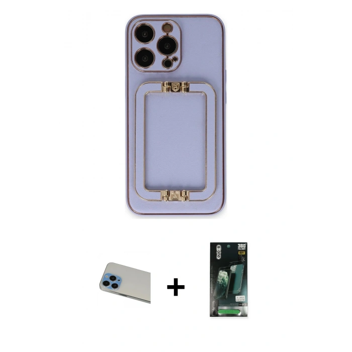 MARSİLYAN™- iPhone 13 Pro Max Kılıf Kozmos Minimal Prime - Şeffaf 360 Full Body Arka Koruyucu + Rainbow Kamera Lens Koruma Cam - MI