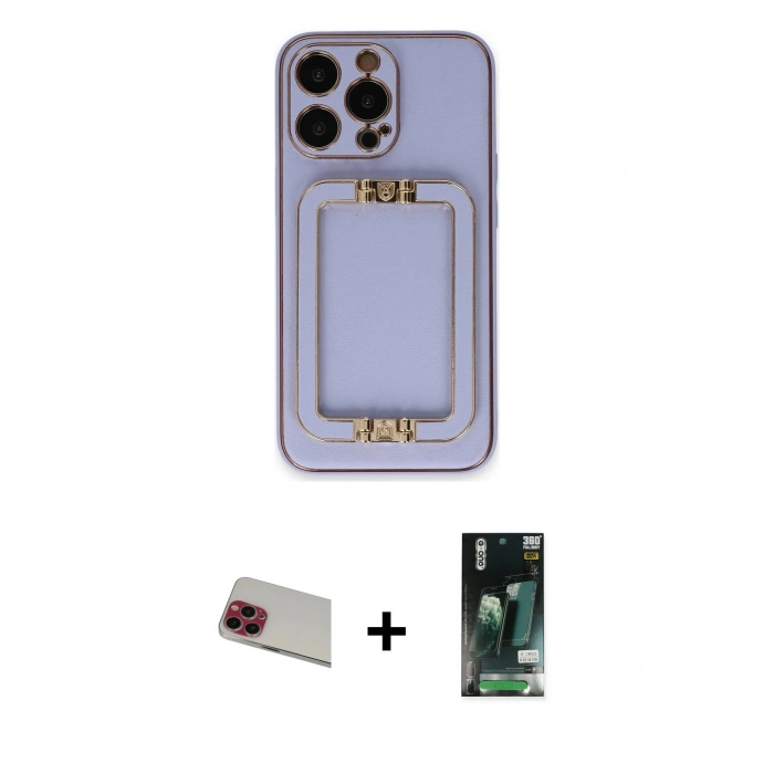 MARSİLYAN™- iPhone 13 Pro Max Kılıf Kozmos Minimal Prime - Şeffaf 360 Full Body Arka Koruyucu + Rainbow Kamera Lens Koruma Cam - KI