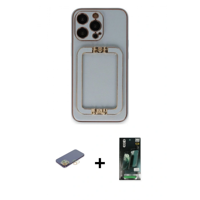 MARSİLYAN™- iPhone 13 Pro Max Kılıf Kozmos Minimal Prime - Şeffaf 360 Full Body Arka Koruyucu + Renkli Kamera Lens Koruma Cam - SI