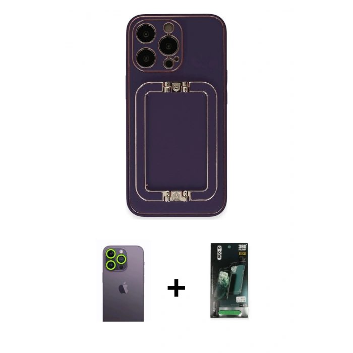 MARSİLYAN™- iPhone 13 Pro Max Kılıf Kozmos Minimal Prime - Şeffaf 360 Full Body Arka Koruyucu + Yeşil Neon Fosforlu Kamera Lens
