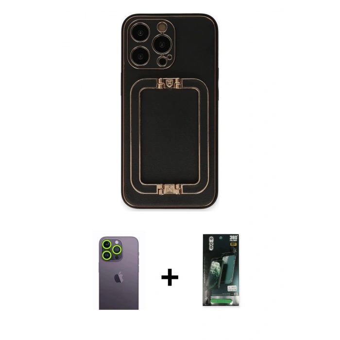 MARSİLYAN™- iPhone 13 Pro Max Kılıf Kozmos Minimal Prime - Şeffaf 360 Full Body Arka Koruyucu + Yeşil Neon Fosforlu Kamera Lens