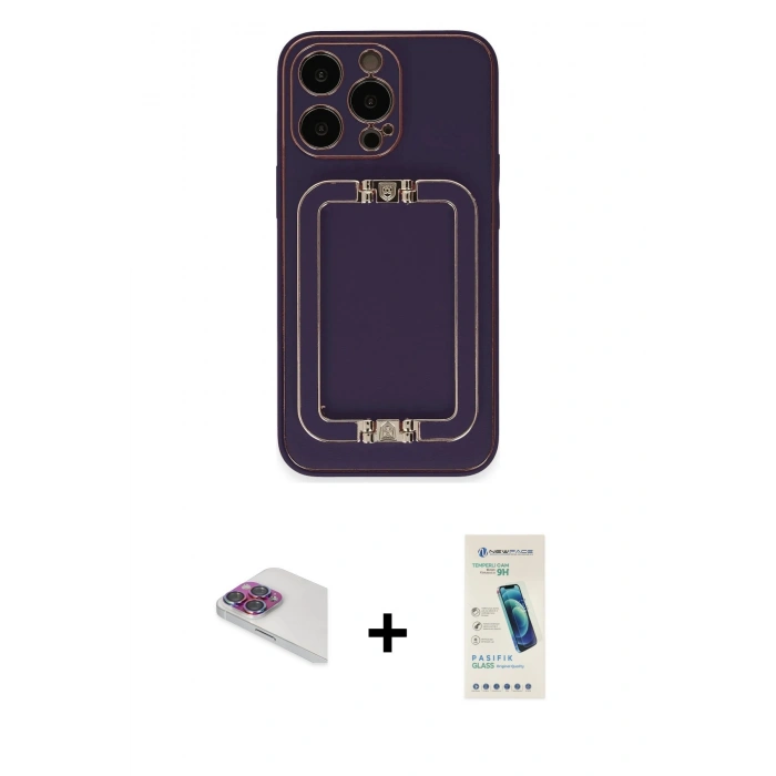 MARSİLYAN™- iPhone 13 Pro Max Kılıf Kozmos Minimal Prime - Şeffaf Pasifik Cam Ekran Koruyucu + Gökkuşağı Pers Alüminyum Kamera Lens