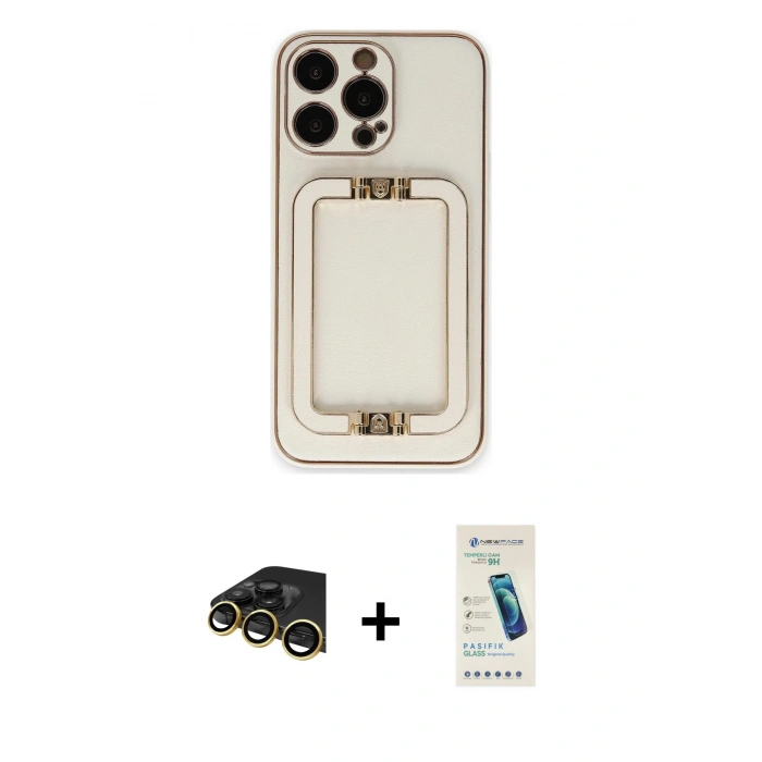 MARSİLYAN™- iPhone 13 Pro Max Kılıf Kozmos Minimal Prime - Şeffaf Pasifik Cam Ekran Koruyucu + Raze Metal Kamera Lens - GD