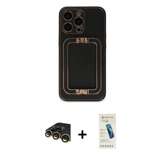 MARSİLYAN™- iPhone 13 Pro Max Kılıf Kozmos Minimal Prime - Şeffaf Pasifik Cam Ekran Koruyucu + Raze Metal Kamera Lens - GD