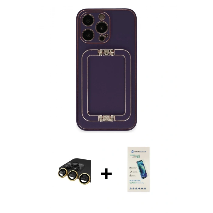 MARSİLYAN™- iPhone 13 Pro Max Kılıf Kozmos Minimal Prime - Şeffaf Pasifik Cam Ekran Koruyucu + Raze Metal Kamera Lens - GD