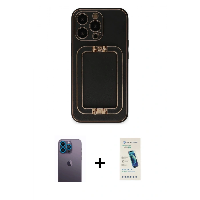 MARSİLYAN™- iPhone 13 Pro Max Kılıf Kozmos Minimal Prime - Şeffaf Pasifik Cam Ekran Koruyucu + Mavi Neon Fosforlu Kamera Lens