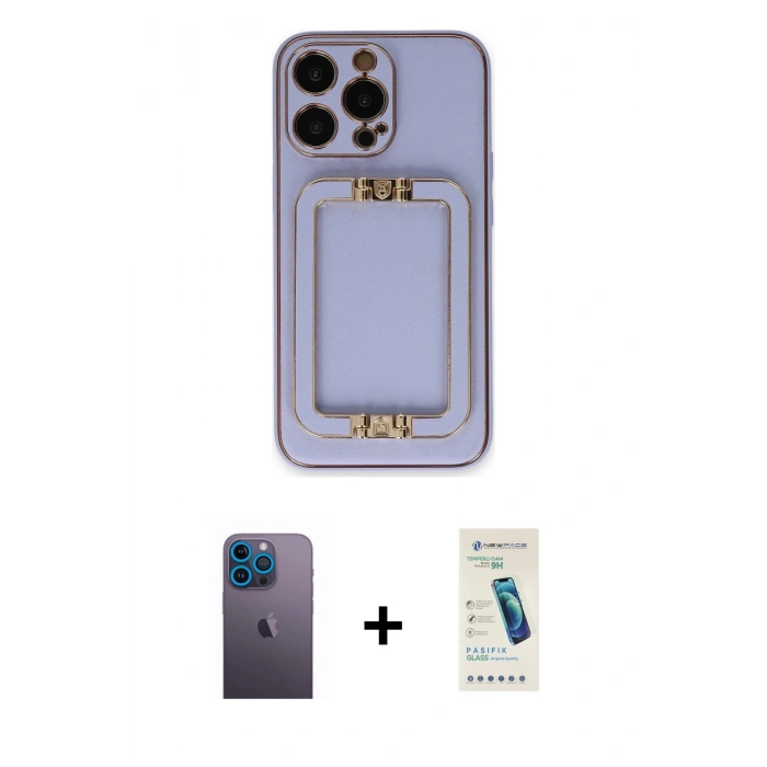 MARSİLYAN™- iPhone 13 Pro Max Kılıf Kozmos Minimal Prime - Şeffaf Pasifik Cam Ekran Koruyucu + Mavi Neon Fosforlu Kamera Lens