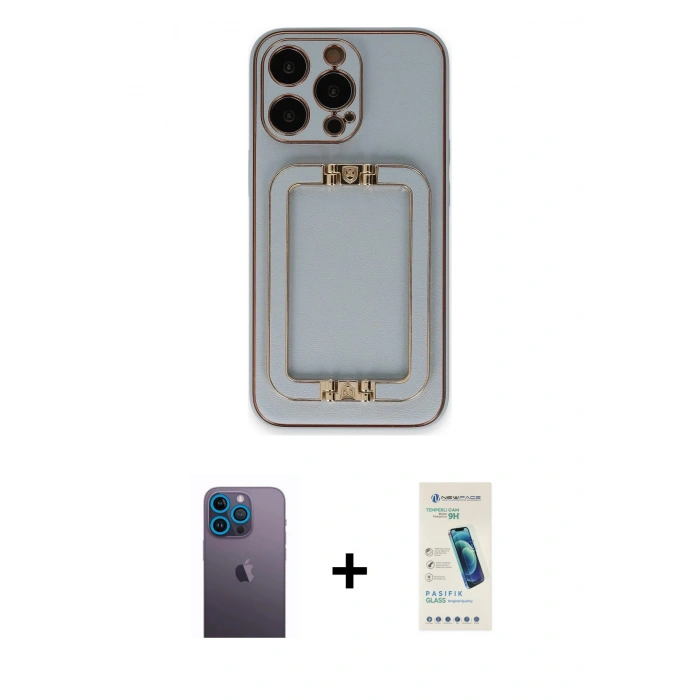 MARSİLYAN™- iPhone 13 Pro Max Kılıf Kozmos Minimal Prime - Şeffaf Pasifik Cam Ekran Koruyucu + Mavi Neon Fosforlu Kamera Lens