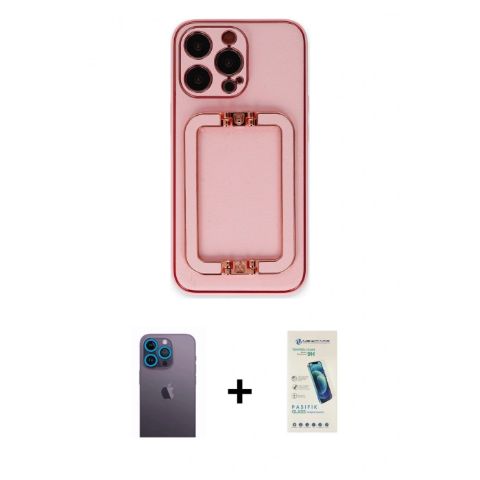MARSİLYAN™- iPhone 13 Pro Max Kılıf Kozmos Minimal Prime - Şeffaf Pasifik Cam Ekran Koruyucu + Mavi Neon Fosforlu Kamera Lens