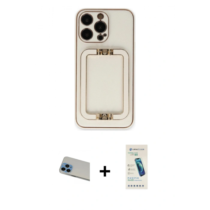 MARSİLYAN™- iPhone 13 Pro Max Kılıf Kozmos Minimal Prime - Şeffaf Pasifik Cam Ekran Koruyucu + Rainbow Kamera Lens Koruma Cam - MI
