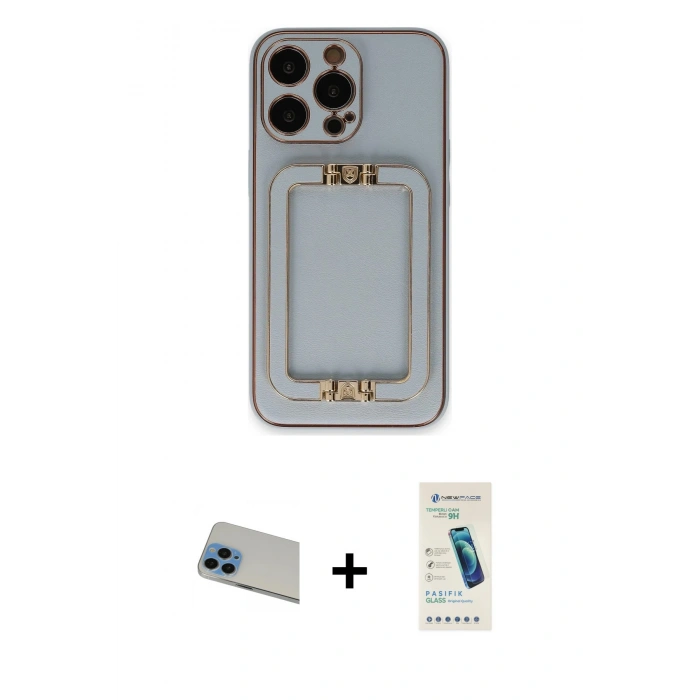 MARSİLYAN™- iPhone 13 Pro Max Kılıf Kozmos Minimal Prime - Şeffaf Pasifik Cam Ekran Koruyucu + Rainbow Kamera Lens Koruma Cam - MI