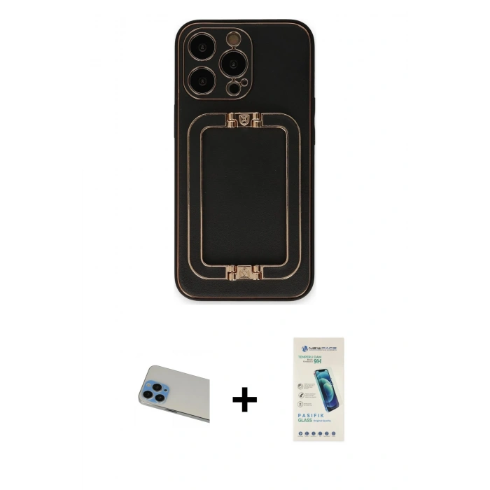 MARSİLYAN™- iPhone 13 Pro Max Kılıf Kozmos Minimal Prime - Şeffaf Pasifik Cam Ekran Koruyucu + Rainbow Kamera Lens Koruma Cam - MI