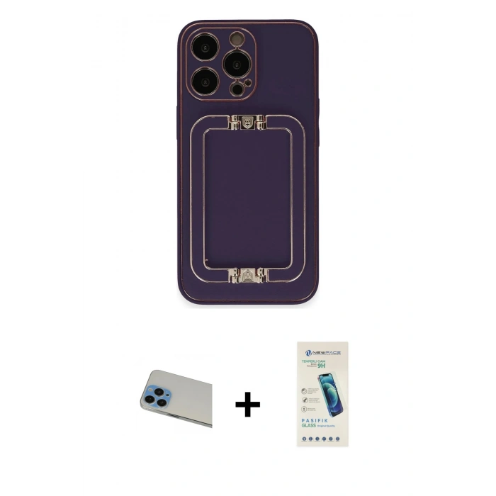 MARSİLYAN™- iPhone 13 Pro Max Kılıf Kozmos Minimal Prime - Şeffaf Pasifik Cam Ekran Koruyucu + Rainbow Kamera Lens Koruma Cam - MI