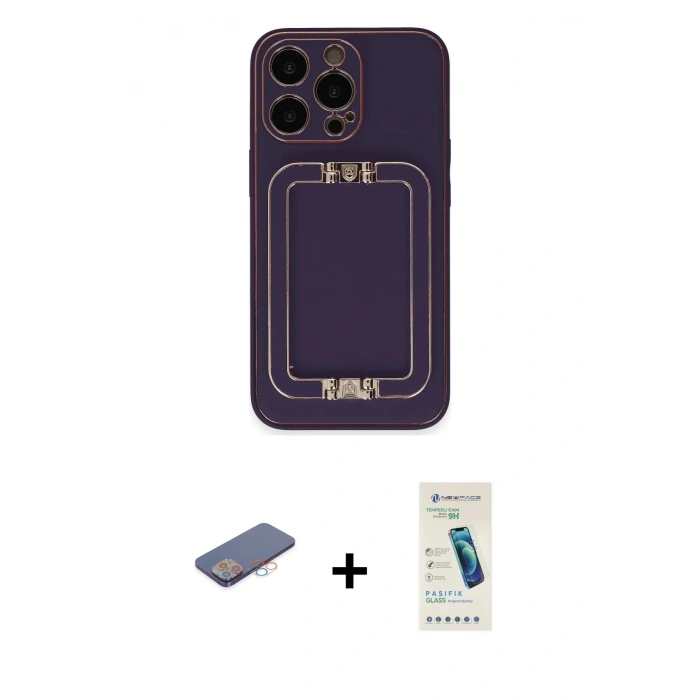 MARSİLYAN™- iPhone 13 Pro Max Kılıf Kozmos Minimal Prime - Şeffaf Pasifik Cam Ekran Koruyucu + Pembe Renkli Kamera Lens Koruma Cam