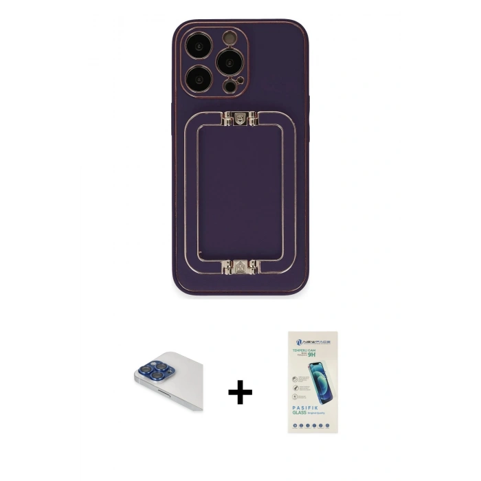 MARSİLYAN™- iPhone 13 Pro Max Kılıf Kozmos Minimal Prime - Şeffaf Pasifik Cam Ekran Koruyucu + Pers Alüminyum Kamera Lens - LT