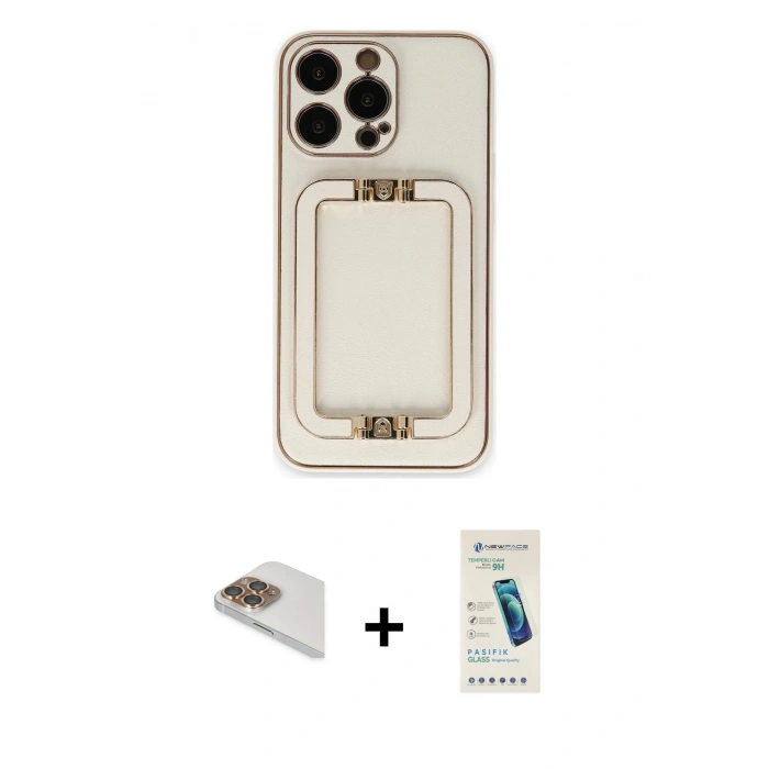 MARSİLYAN™- iPhone 13 Pro Max Kılıf Kozmos Minimal Prime - Şeffaf Pasifik Cam Ekran Koruyucu + Pers Alüminyum Kamera Lens - GD