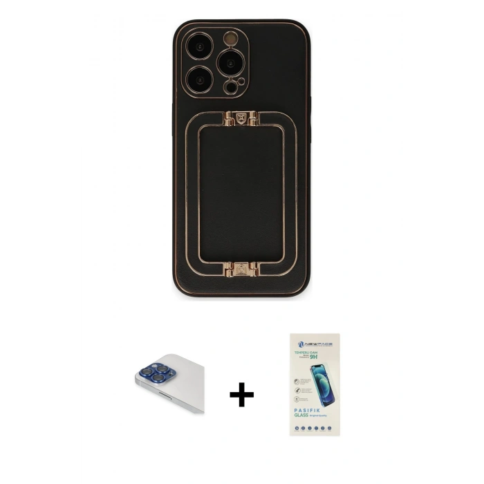 MARSİLYAN™- iPhone 13 Pro Max Kılıf Kozmos Minimal Prime - Şeffaf Pasifik Cam Ekran Koruyucu + Pers Alüminyum Kamera Lens - LT