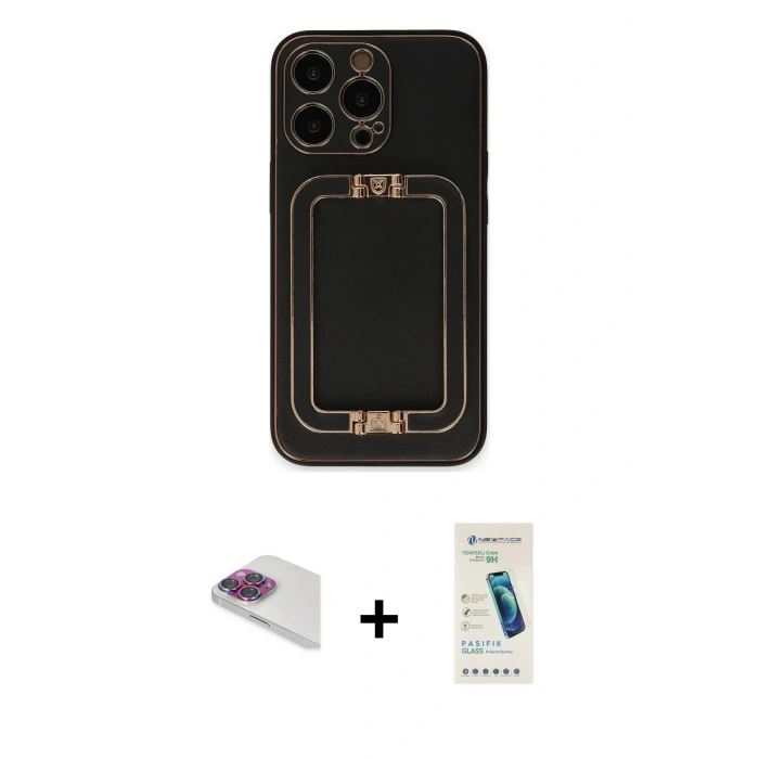 MARSİLYAN™- iPhone 13 Pro Max Kılıf Kozmos Minimal Prime - Şeffaf Pasifik Cam Ekran Koruyucu + Pers Alüminyum Kamera Lens - GI